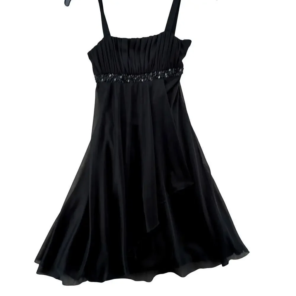 City Triangles Black Chiffon Fit & Flare Dress w/ Sequin Waistband Size M